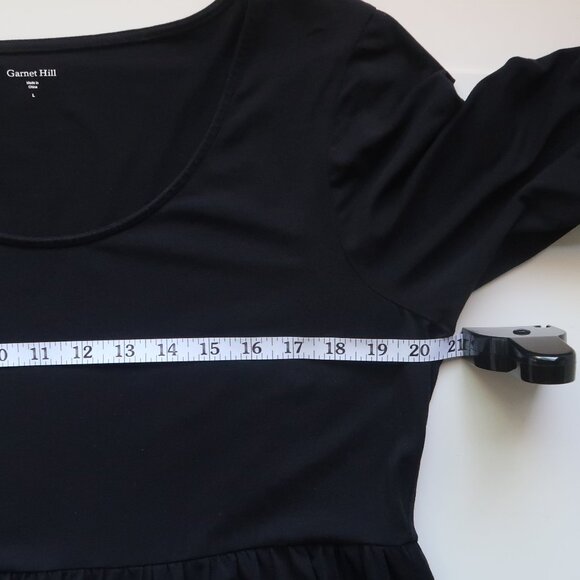 Garnet Hill Black Babydoll Jersey Dress Scoop Neck Elbow Sleeve Stretch Dress L - Picture 6 of 11